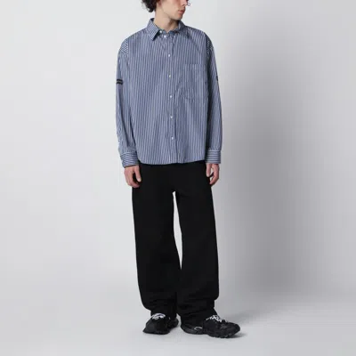 Balenciaga Poplin Shirt Striped Long Sleeves Pocket In Blue