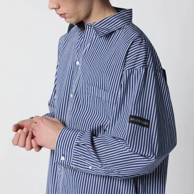 Balenciaga Poplin Shirt Striped Long Sleeves Pocket In Blue