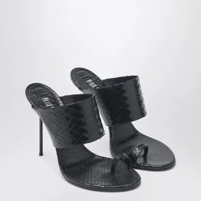 Paris Texas Lidia Python-effect Black Leather Thong Mule In Multi