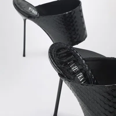 Paris Texas Lidia Python-effect Black Leather Thong Mule In Multi