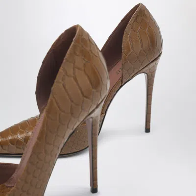 Paris Texas Vera 105 Coffee-colored Leather Pumps With Python-effect In Brown