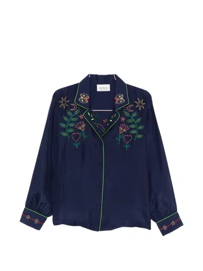 Monoki Embroidered Pyjama Set In Blue