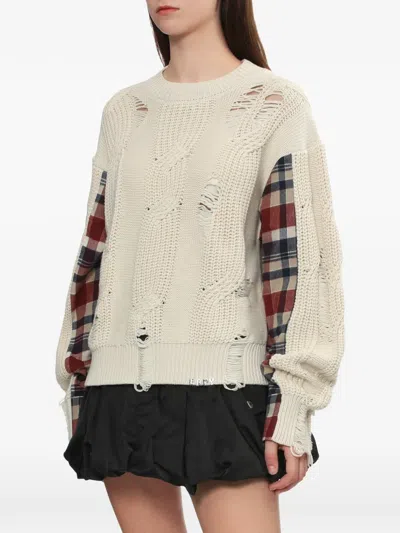 Bapy By *a Bathing Ape® Distressed Check-pattern Sweater In Neutral