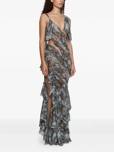 Christopher Esber Open-back Draped Snake-print Silk-chiffon Gown In Multi