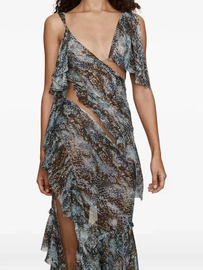 Christopher Esber Open-back Draped Snake-print Silk-chiffon Gown In Multi