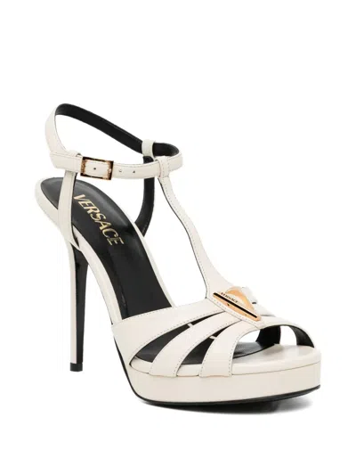 Versace Triangle Strap Sandals In Neutral