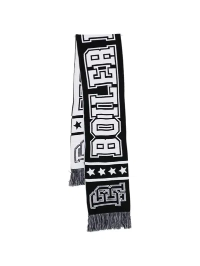 Boiler Room Fringed-hem Printed Scarf In Black