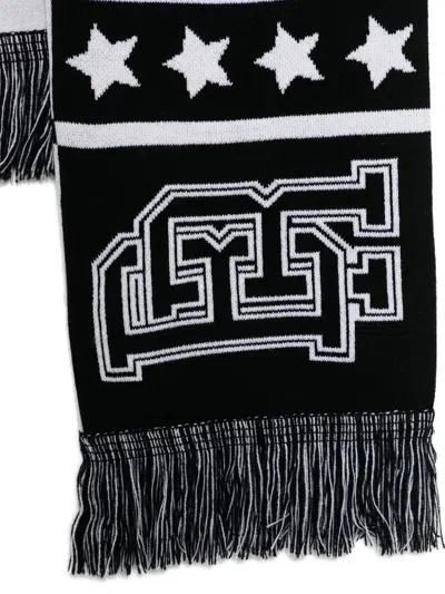 Boiler Room Fringed-hem Printed Scarf In Black