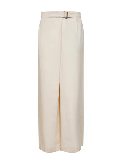 Brunello Cucinelli Women Ivory Fluid Twill Sartorial Wrap Trousers In Neutral