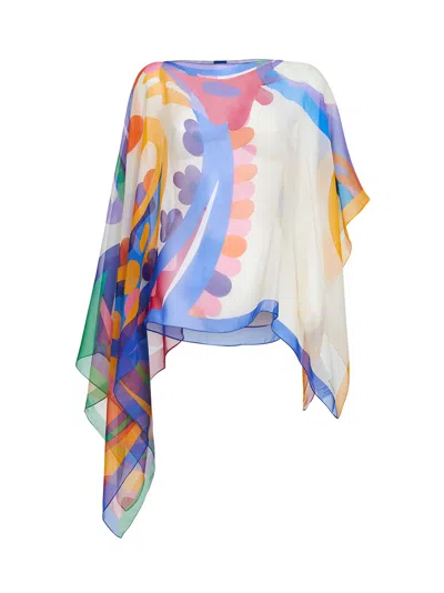 Etro White Georgette Oversized Paisley-print Asymmetric Poncho In White