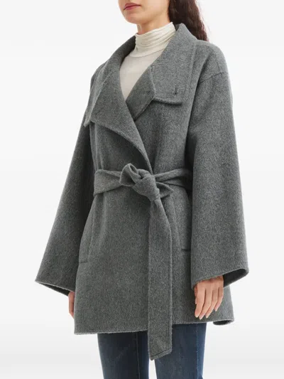 B+ab Double-breasted Belted Coat In Gray