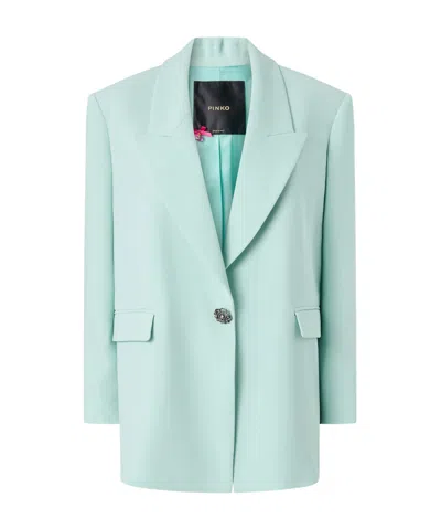 Pinko Green Solid Peak Lapel Blazer In Blue