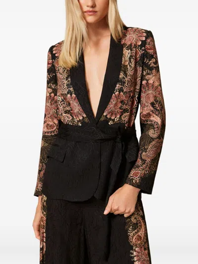 Twinset Paisley-print Belted Blazer In Black