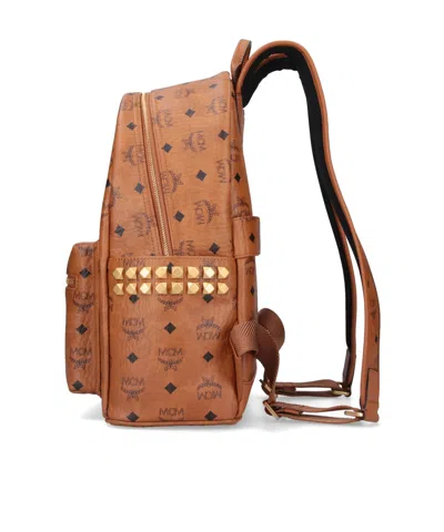 Mcm Studded Front Zip Backpack In Brown