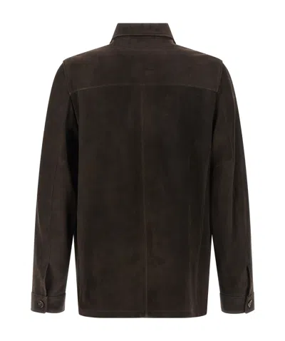 Moorer Brown Solid Shirt Collar Jacket In Black
