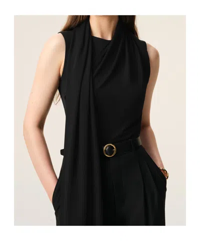 Ami Alexandre Mattiussi Sleeveless Top Asymmetric Hem Draped Detail In Black