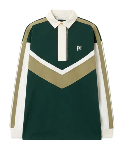 Palm Angels Monogram Colourblock Polo Shirt In Green