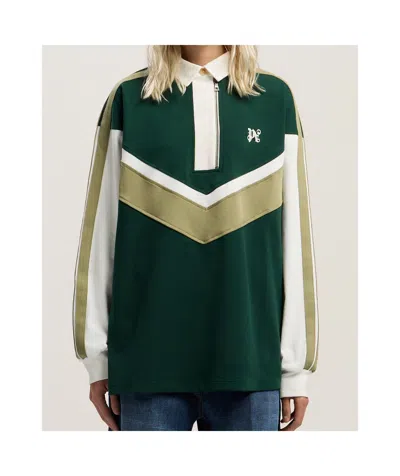 Palm Angels Monogram Colourblock Polo Shirt In Green
