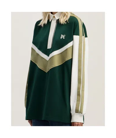 Palm Angels Monogram Colourblock Polo Shirt In Green