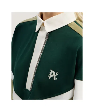 Palm Angels Monogram Colourblock Polo Shirt In Green