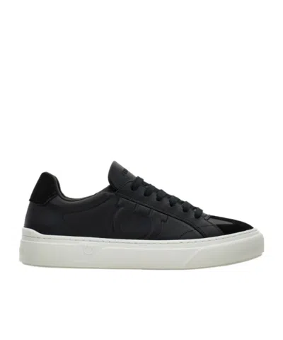 Ferragamo Low Top Sneaker With Gancini Ornament In Black