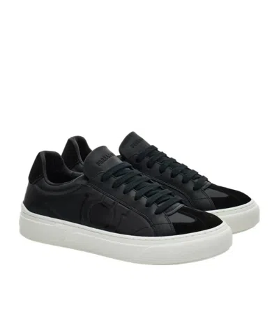 Ferragamo Low Top Sneaker With Gancini Ornament In Black
