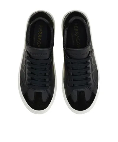 Ferragamo Low Top Sneaker With Gancini Ornament In Black