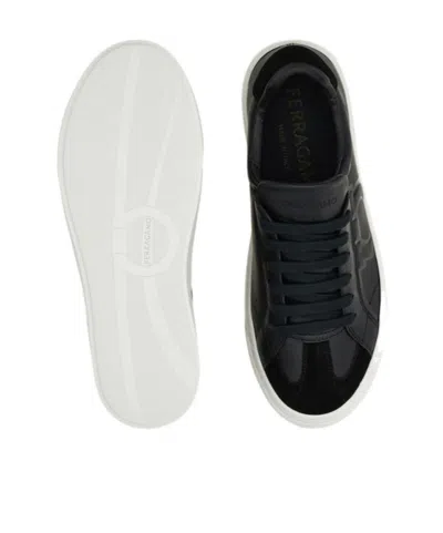 Ferragamo Low Top Sneaker With Gancini Ornament In Black