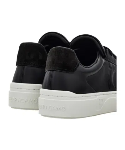 Ferragamo Low Top Sneaker With Gancini Ornament In Black