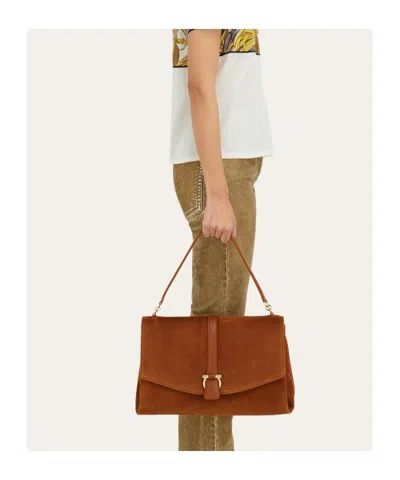 Ferragamo Suede With Gancini Hardware Shoulder Bag In Pink