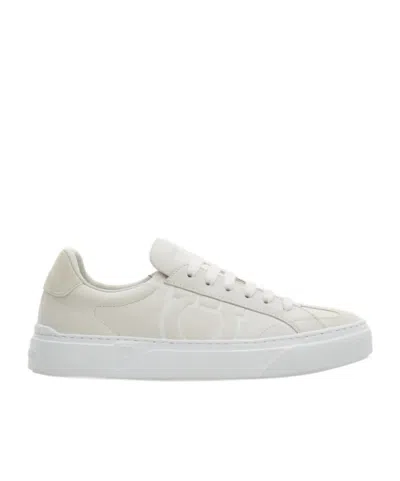 Ferragamo White Calf Leather Bos Taurus Sneakers In Gray