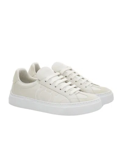 Ferragamo White Calf Leather Bos Taurus Sneakers In Gray