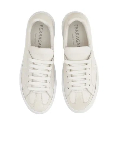 Ferragamo White Calf Leather Bos Taurus Sneakers In Gray