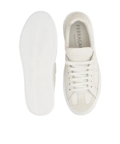 Ferragamo White Calf Leather Bos Taurus Sneakers In Gray