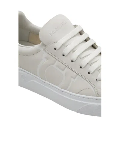 Ferragamo White Calf Leather Bos Taurus Sneakers In Gray