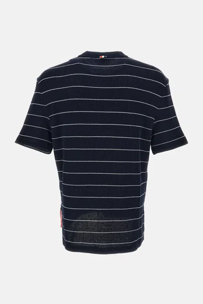 Thom Browne Dark Blue Striped T-shirt In Black