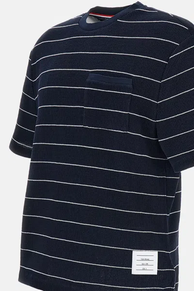 Thom Browne Dark Blue Striped T-shirt In Black