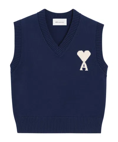 Ami Alexandre Mattiussi Ami De Coeur Knitted Vest In Blue