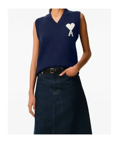 Ami Alexandre Mattiussi Ami De Coeur Knitted Vest In Blue