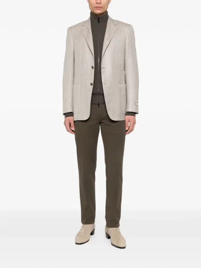 Canali Button Herringbone Blazer In Neutral