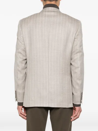 Canali Button Herringbone Blazer In Neutral