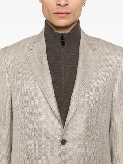 Canali Button Herringbone Blazer In Neutral