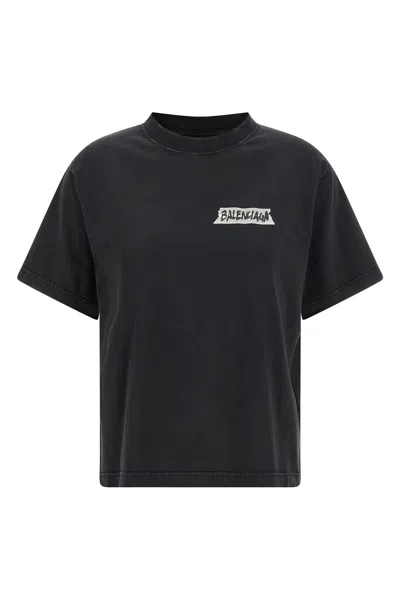 Balenciaga Medium Fit Masking Tape Logo Dry Jersey T-shirt In Black