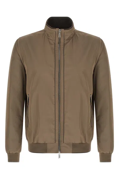 Moorer Polyester Manetti Jacket High Collar Design In Brown