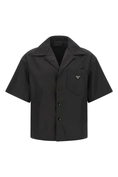 Prada Short Sleeve Collared Jacket Front Pocket In Black