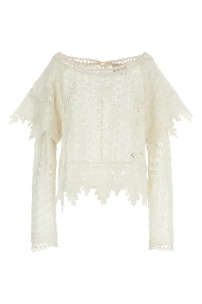 Isabel Marant Hyliana Knit Cotton Lace Top In White