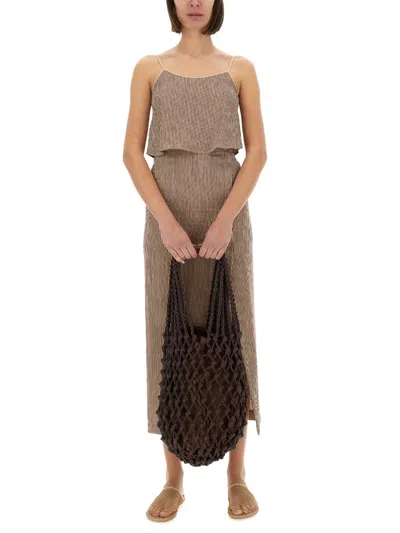 Alysi Micro Stripe Top With Laces In Brown