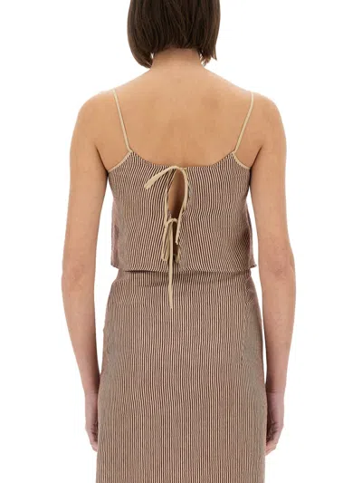 Alysi Micro Stripe Top With Laces In Brown