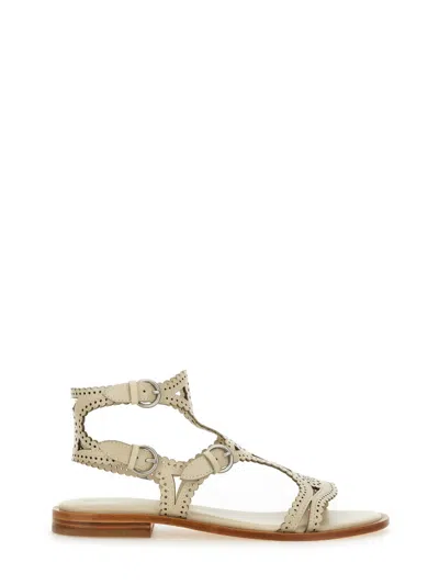Ash Round Toe Leather Sandals With Perforated Design In Neutral