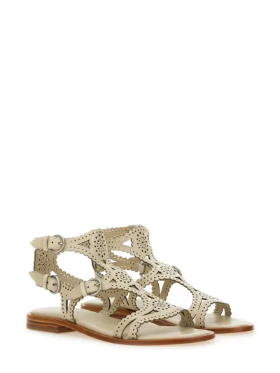 Ash Round Toe Leather Sandals With Perforated Design In Neutral